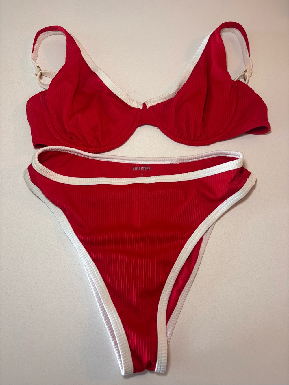 Hollister Red Bikini Set with White Trim